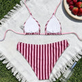 Striped printed triangular cup lace up sexy backless split swimsuit