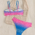 Gradient leopard print bikini strap strapless two-piece swimsuit