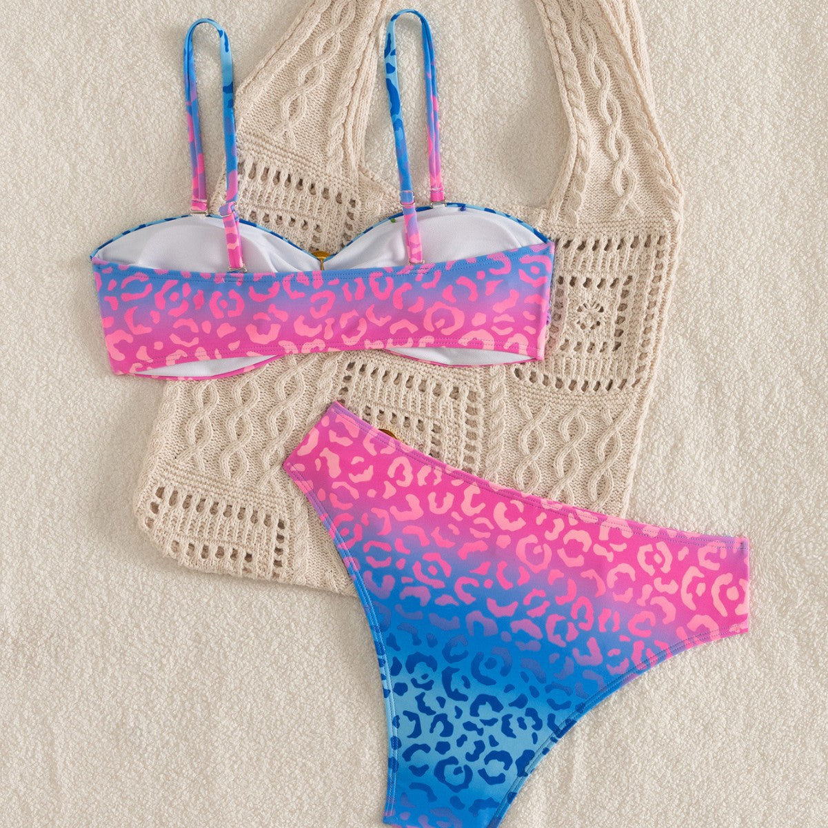 Gradient leopard print bikini strap strapless two-piece swimsuit