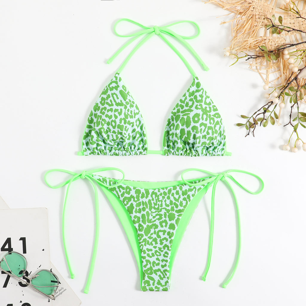 Leopard striped drawstring bikini swimsuit bikini