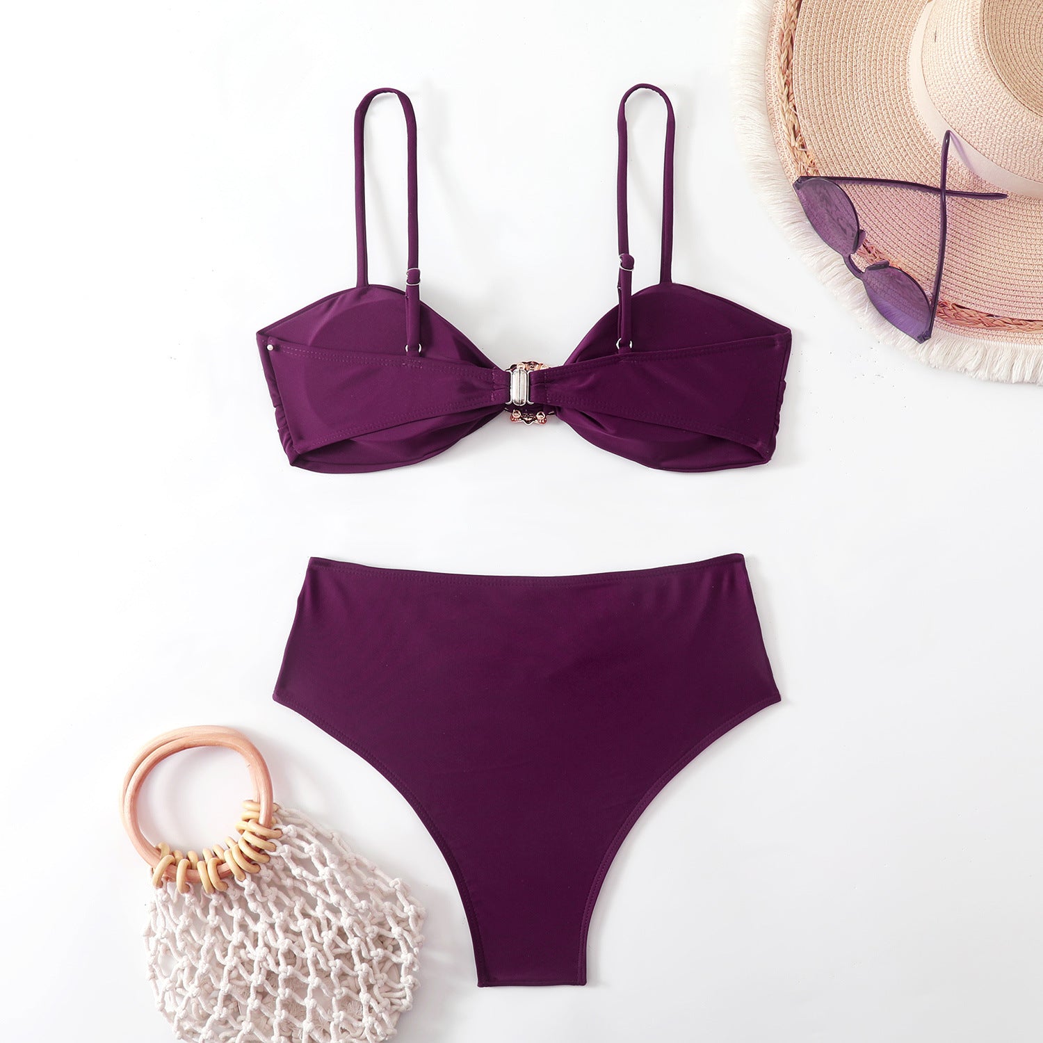 Women's Two-Piece Swimsuit Sexy Shell Buckle Triangular Cup Swimwear Plus Size