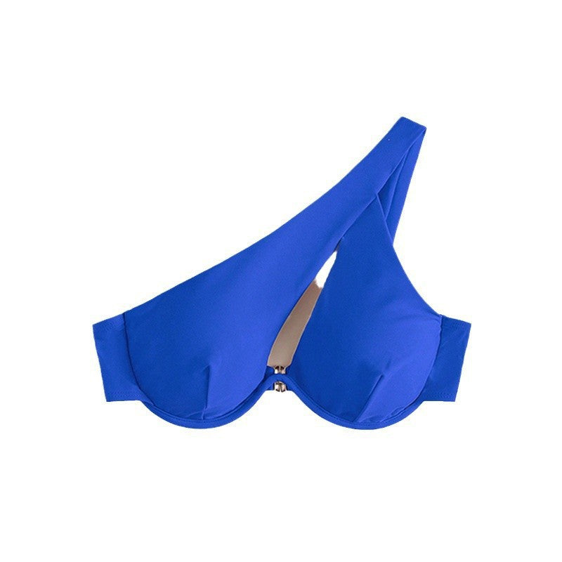 Color Single Shoulder Bikini Top One-Piece Swimwear Swimwear