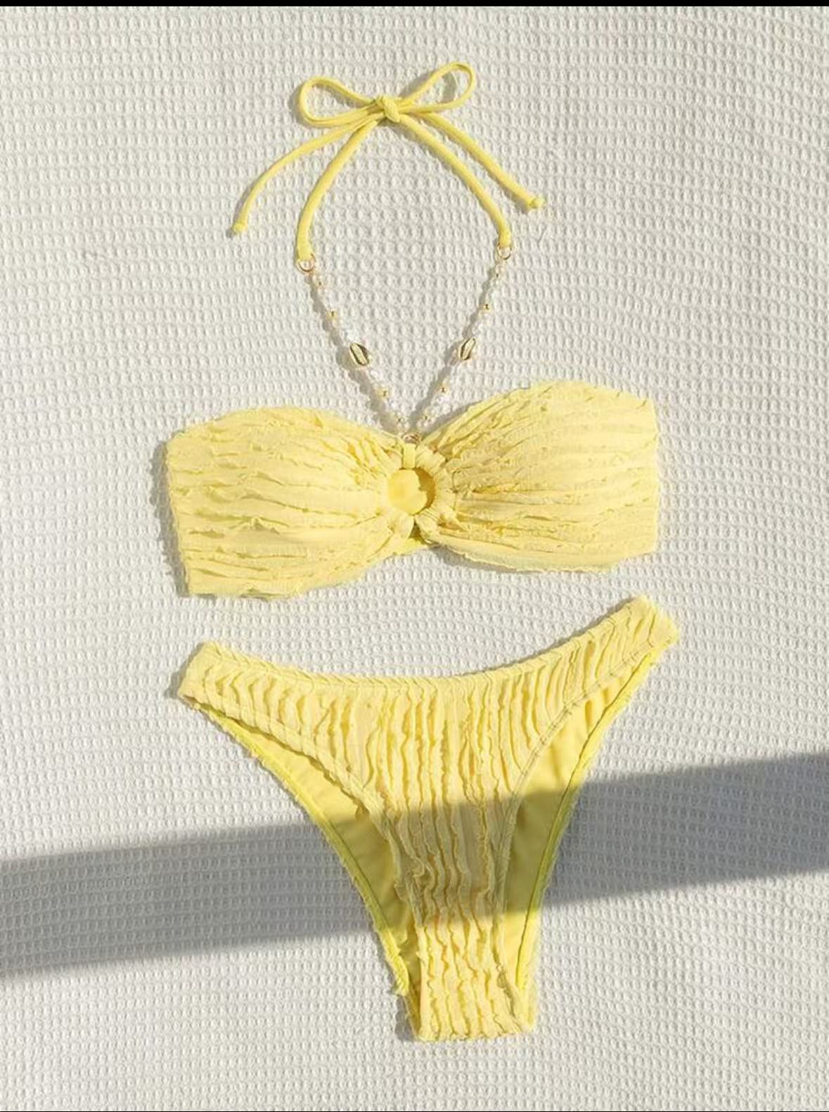 sexy bikini with pearl chain strap women's two-piece swimsuit halter neck bikini