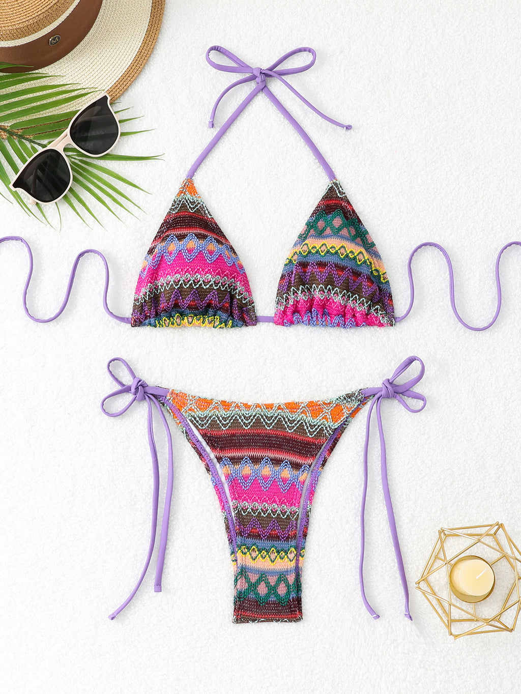 Knitted strap bikini split swimsuit