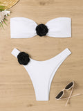 Solid color 3D floral bikini split