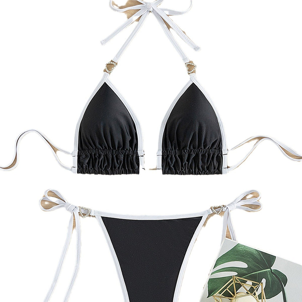 Color blocked double tie women's split bikini swimsuit