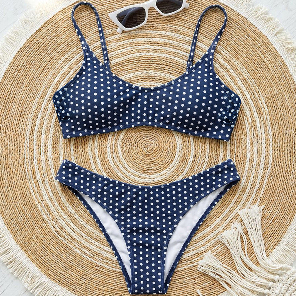 Wave print low waist sexy bikini swimsuit for women