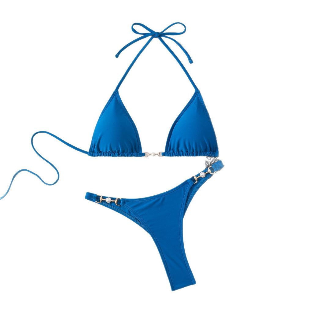 bikini set for women, solid color, tie-strap halter triangle bikini