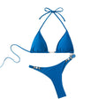 bikini set for women, solid color, tie-strap halter triangle bikini