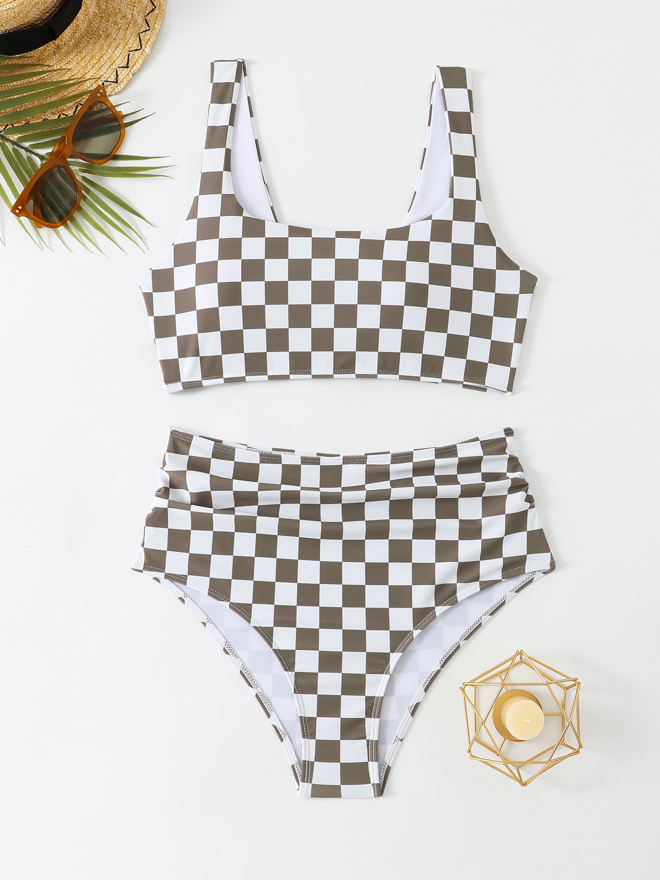 High waisted minimalist split swimsuit for women
