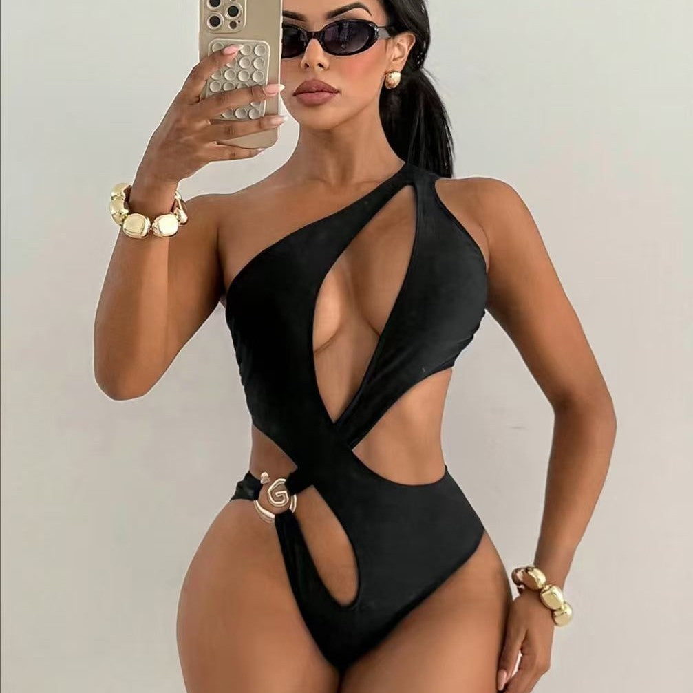 Swimsuit Solid Color One-Piece Cut-Out Sexy Bikini
