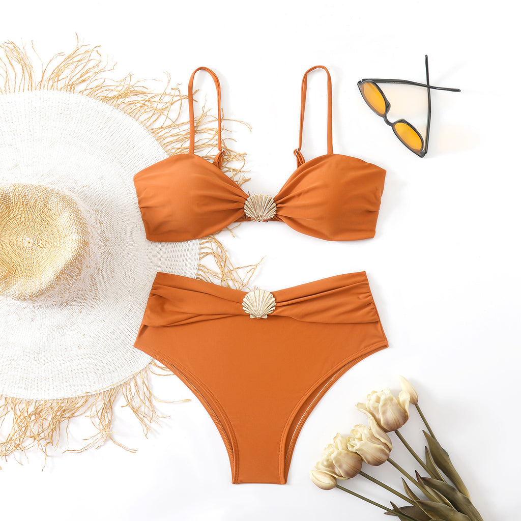 Women's Two-Piece Swimsuit Sexy Shell Buckle Triangular Cup Swimwear Plus Size
