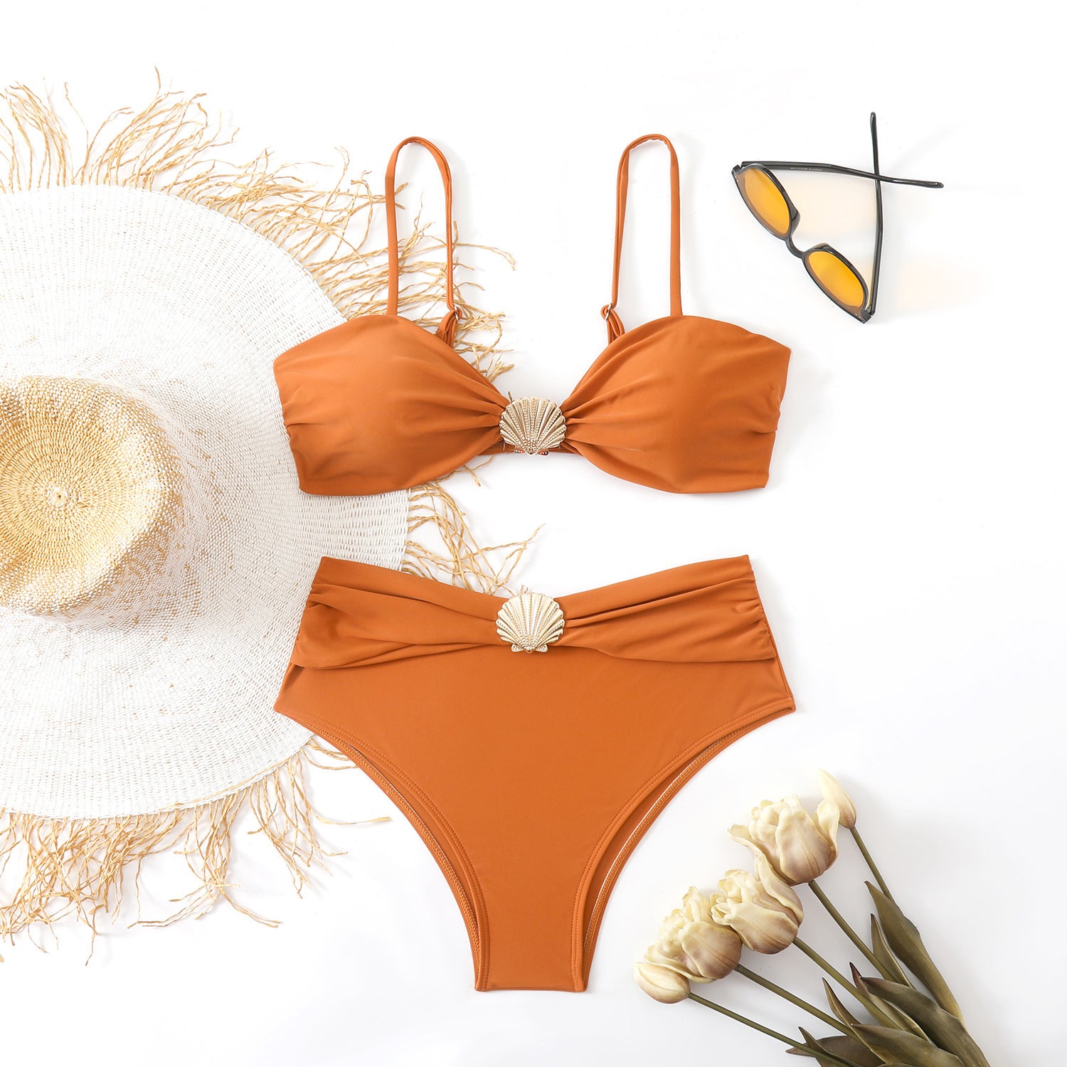 Women's Two-Piece Swimsuit Sexy Shell Buckle Triangular Cup Swimwear Plus Size