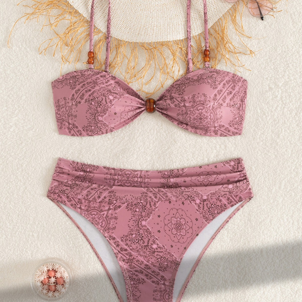 Purple printed lace up bikini women's split swimsuit