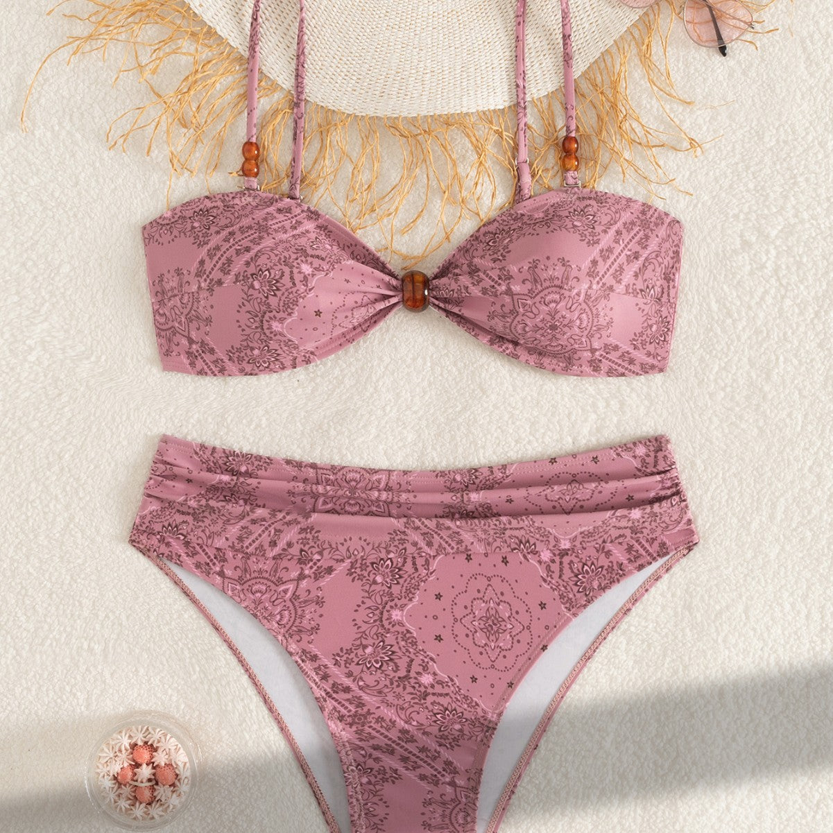 Purple printed lace up bikini women's split swimsuit