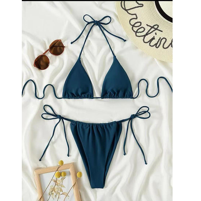 Solid color strap swimsuit with backless design
