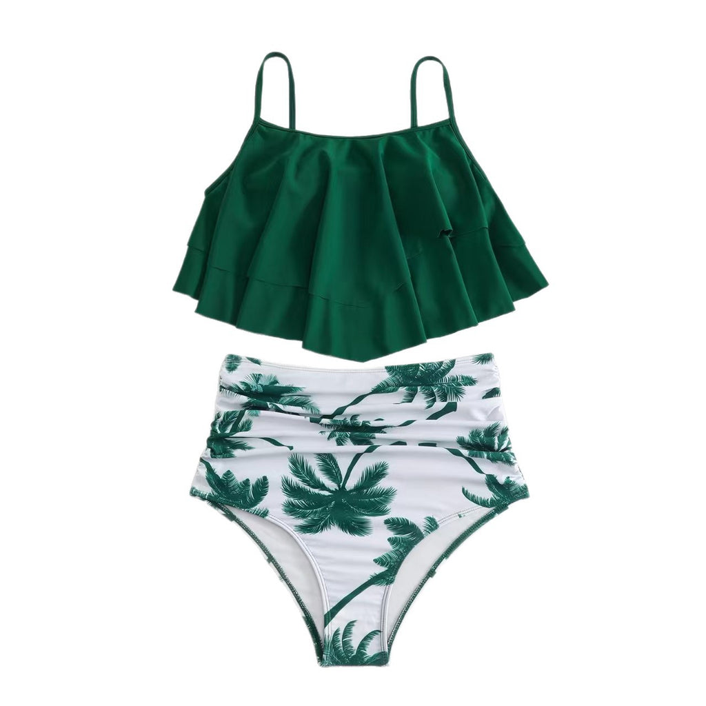 Slimming Tummy Coverage Solid Color Bikini Swimwear for Women