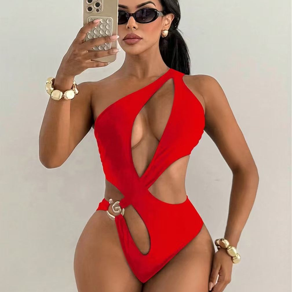 Swimsuit Solid Color One-Piece Cut-Out Sexy Bikini