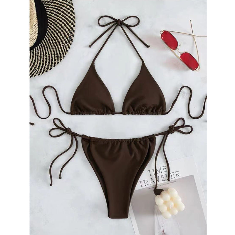 Solid color strap swimsuit with backless design