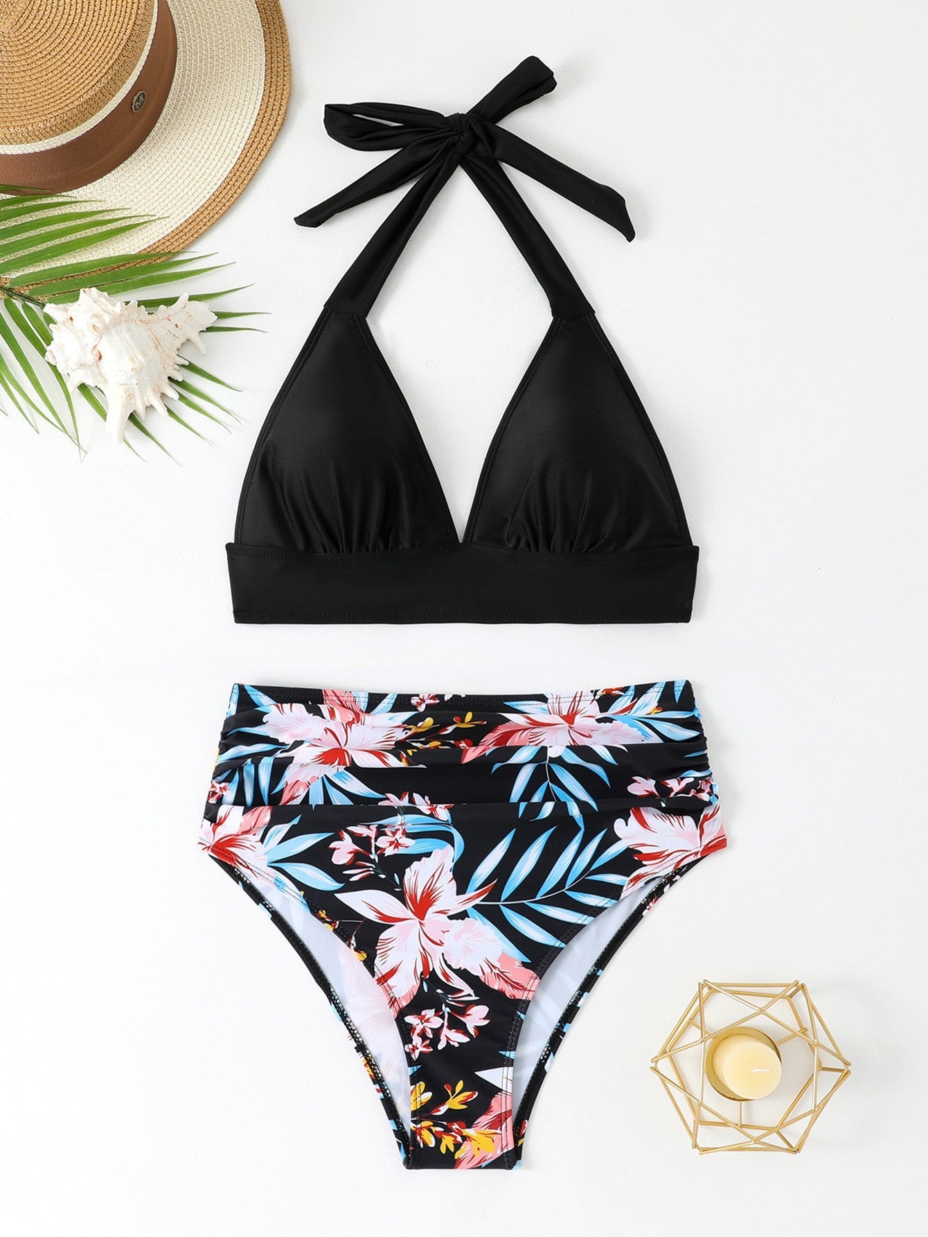 Deep V-neck split bikini bikini