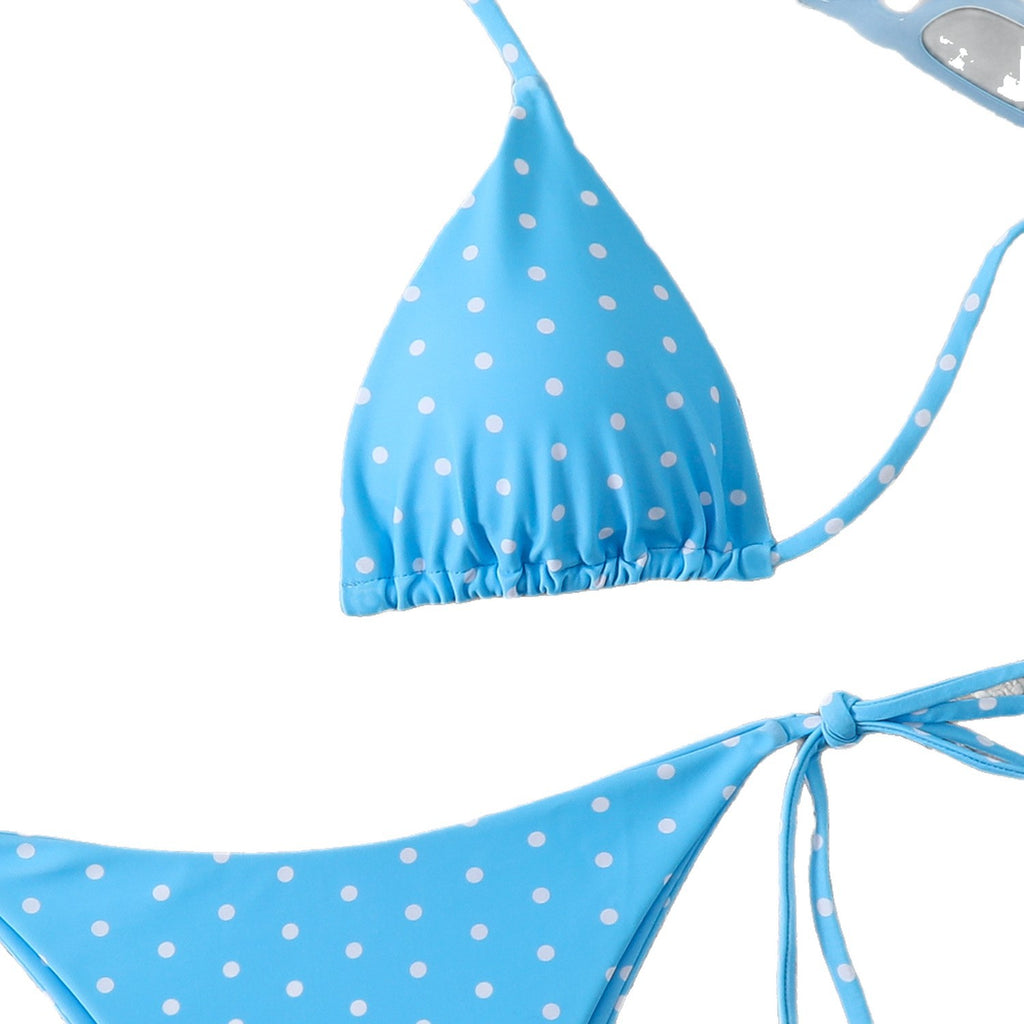Fresh Dot Print, Strapless Halter Neck, Two-Piece Bikini Swimwear