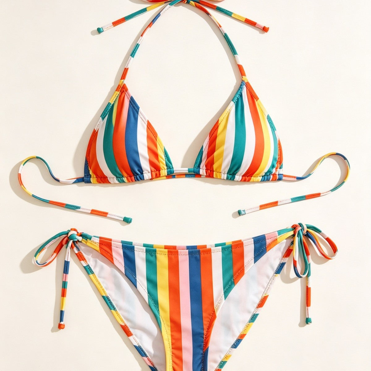 Sexy Colorful Stripe Bikini Swimwear for Women, Two-Piece Swimsuit