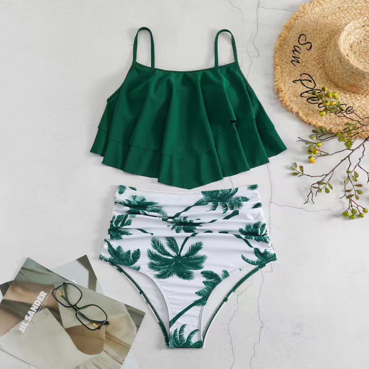Slimming Tummy Coverage Solid Color Bikini Swimwear for Women