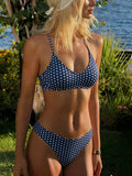 Wave print low waist sexy bikini swimsuit for women