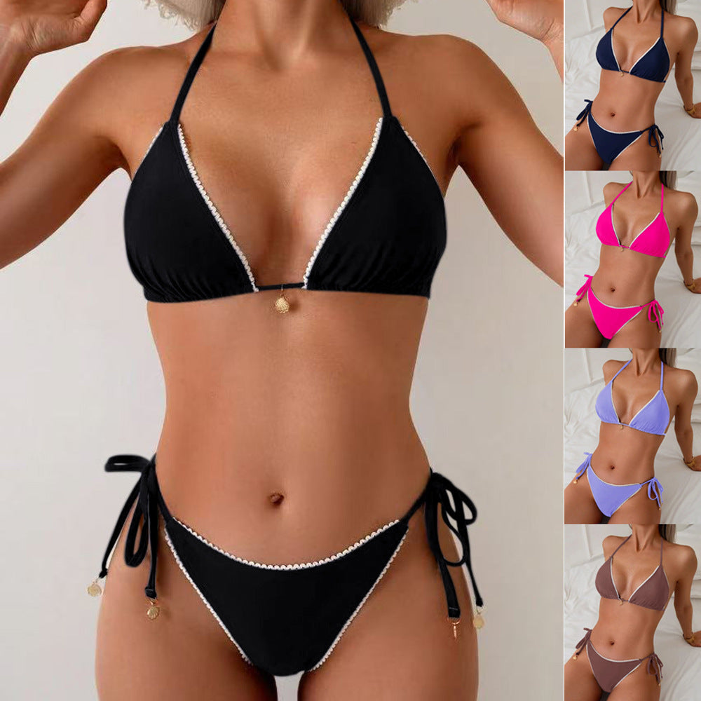 Lace lace backless tied bikini swimsuit