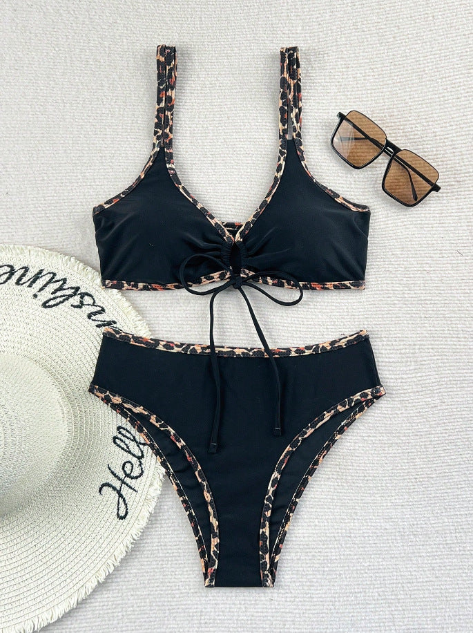 High waisted tied leopard print bikini swimsuit
