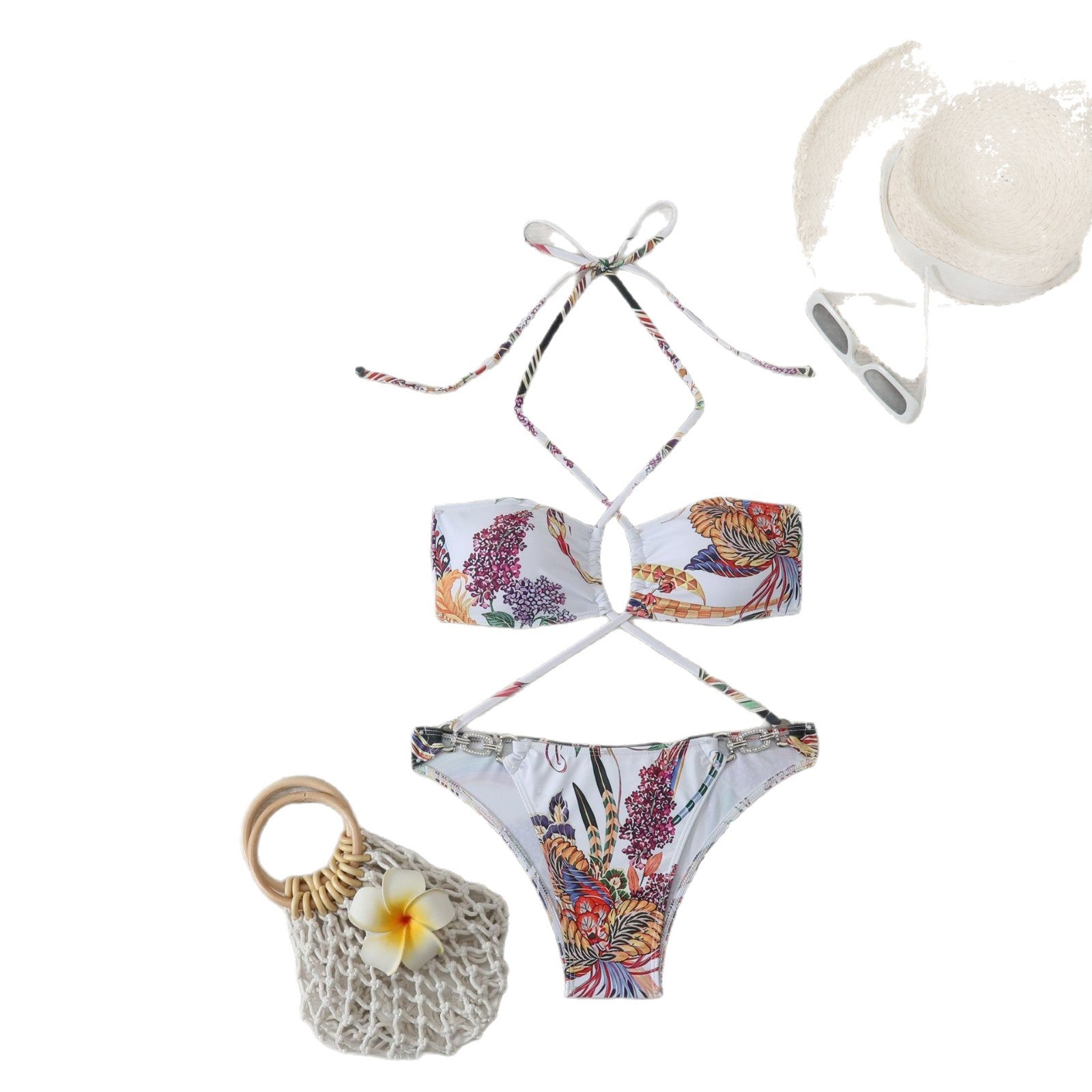 Tropical Floral Print Bikini Set  Swimwear