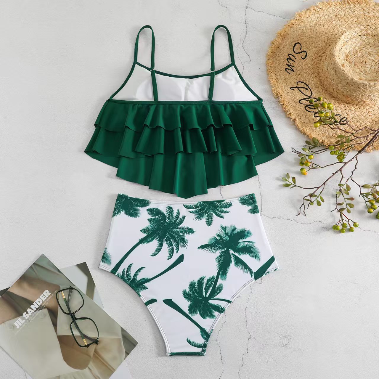 Slimming Tummy Coverage Solid Color Bikini Swimwear for Women