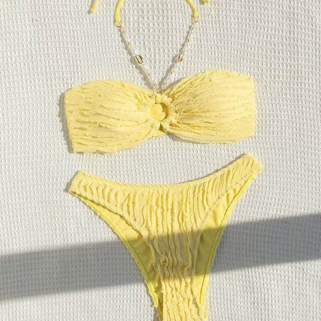 sexy bikini with pearl chain strap women's two-piece swimsuit halter neck bikini