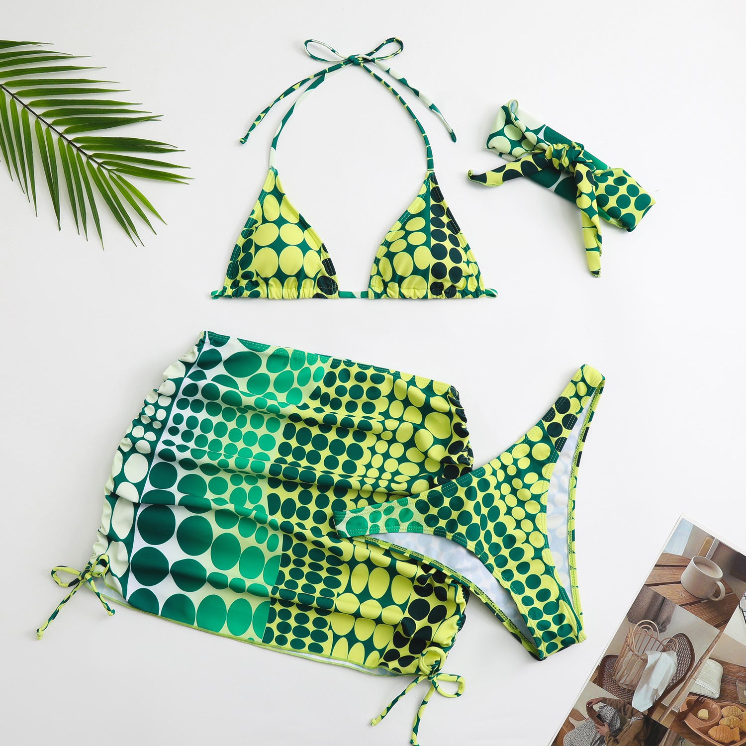 Headscarf skirt style bikini women's swimsuit four piece set