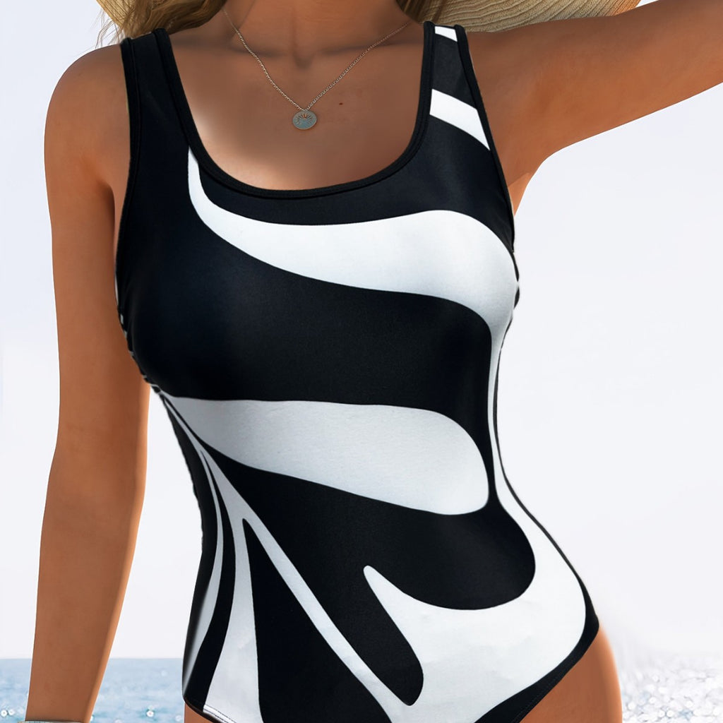 Black and white integrated one-piece bikini women's swimsuit