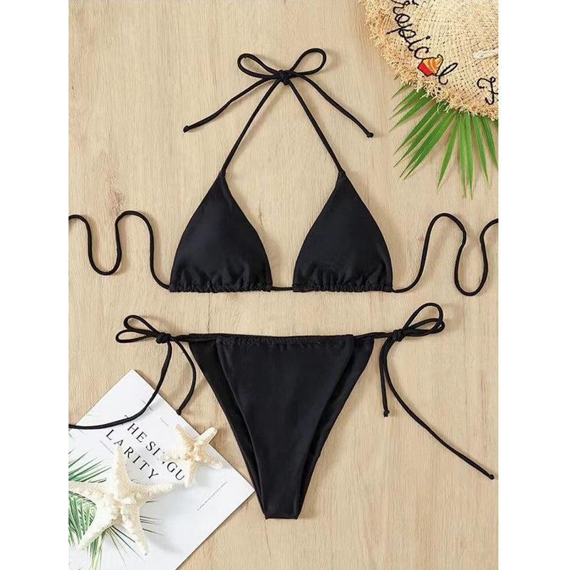 Solid color strap swimsuit with backless design