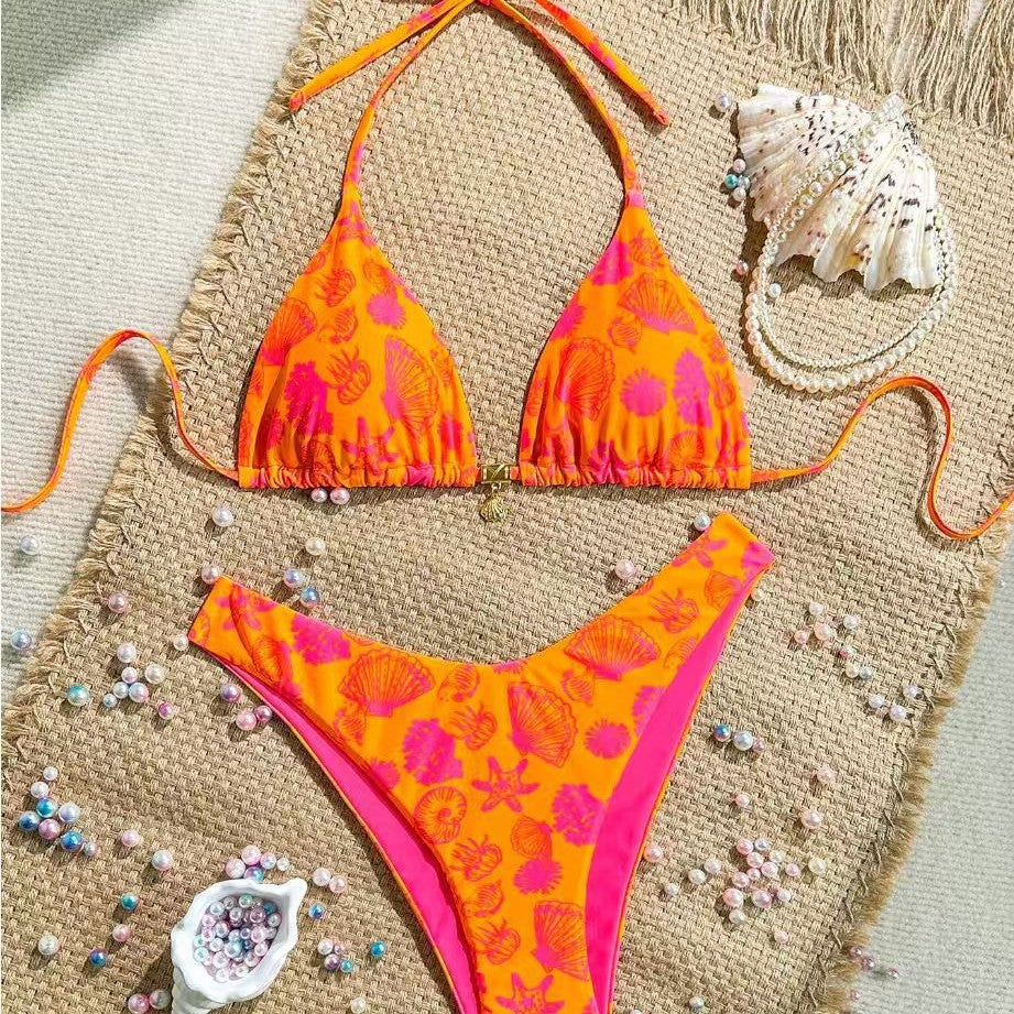 Swimwear Printed Tie-Up Sexy Three-Piece Separated Bikini Swimsuit Bikini