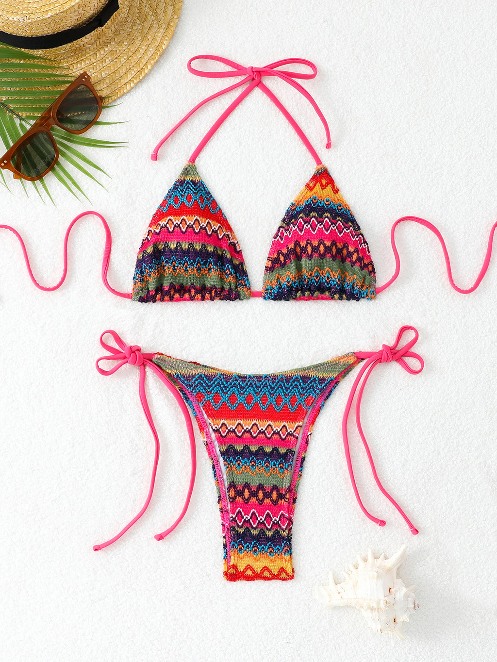 Knitted strap bikini split swimsuit