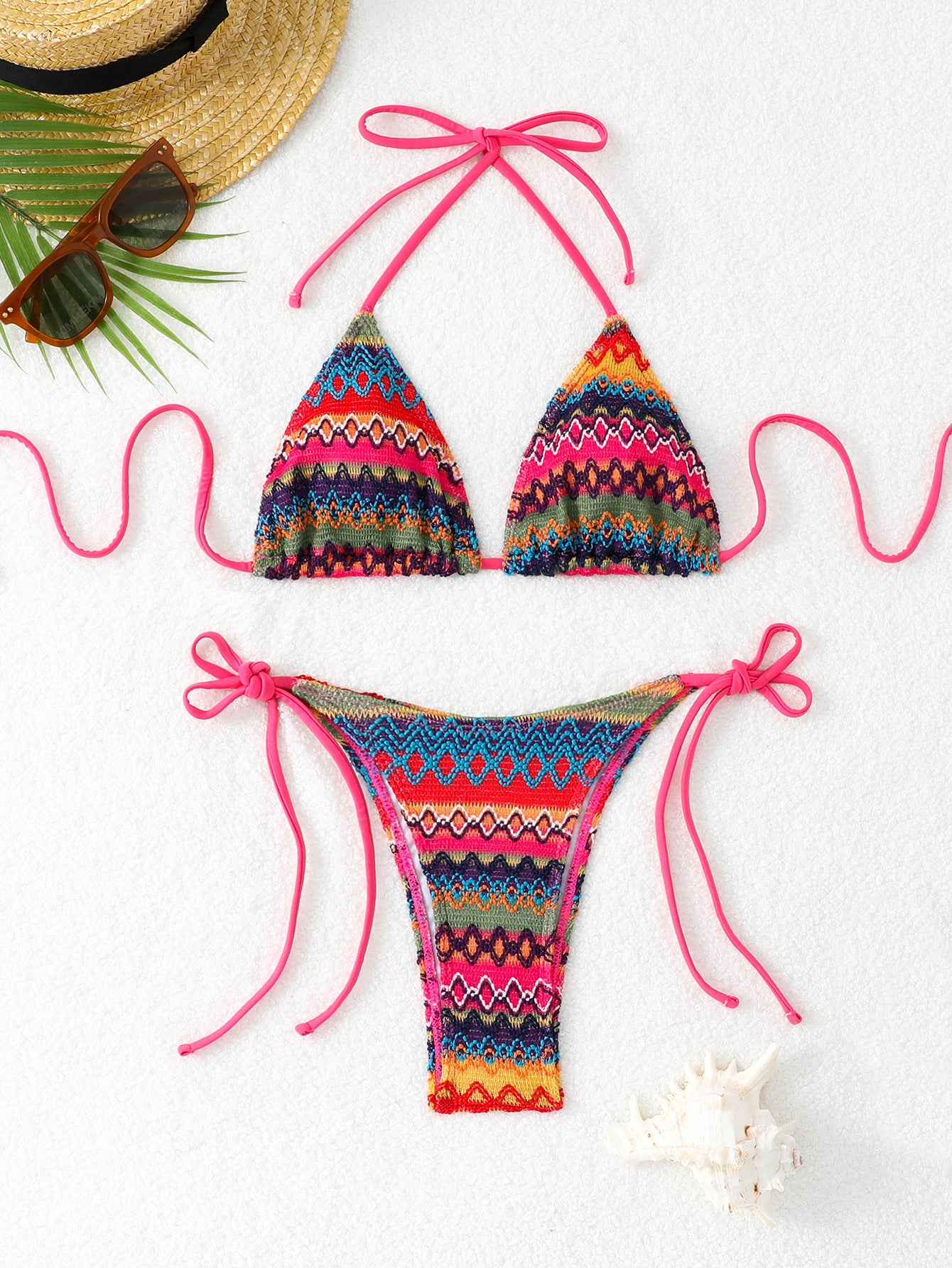 Knitted strap bikini split swimsuit
