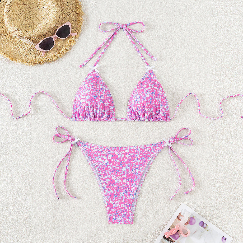 Floral bow tie sexy bikini swimsuit women's swimsuit