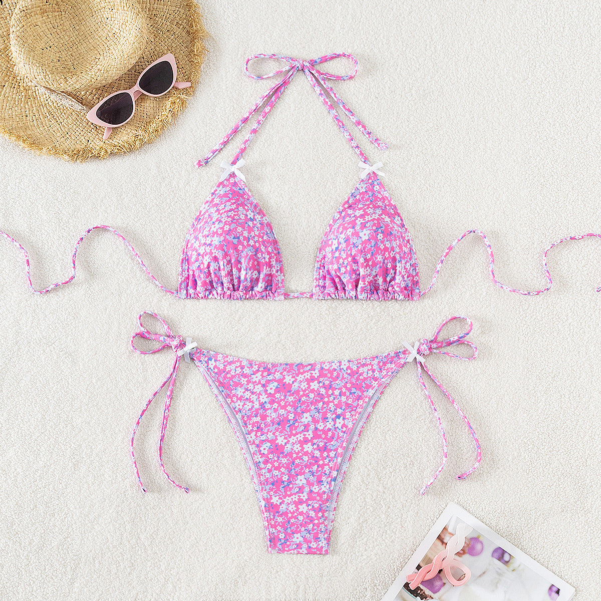 Floral bow tie sexy bikini swimsuit women's swimsuit