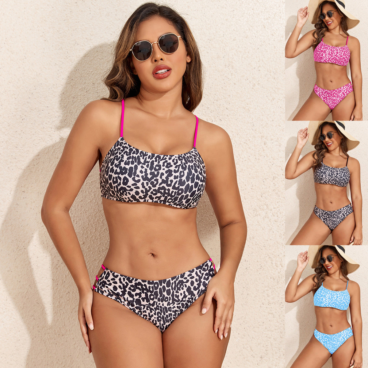 Leopard print two-piece bikini swimsuit for women