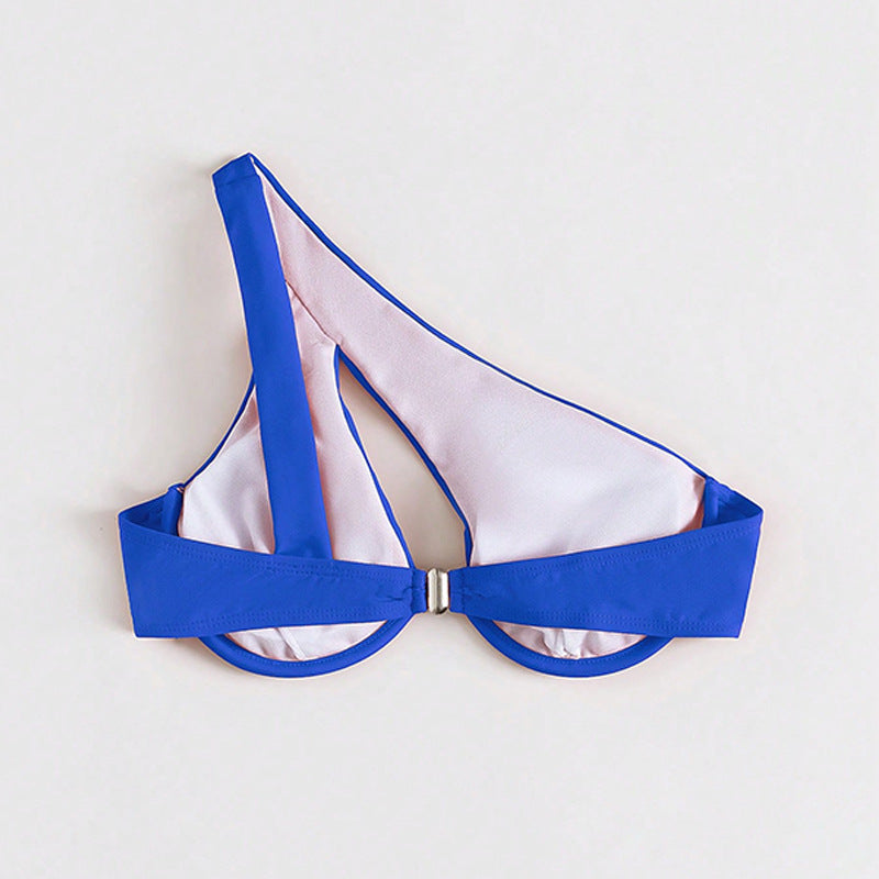 Color Single Shoulder Bikini Top One-Piece Swimwear Swimwear