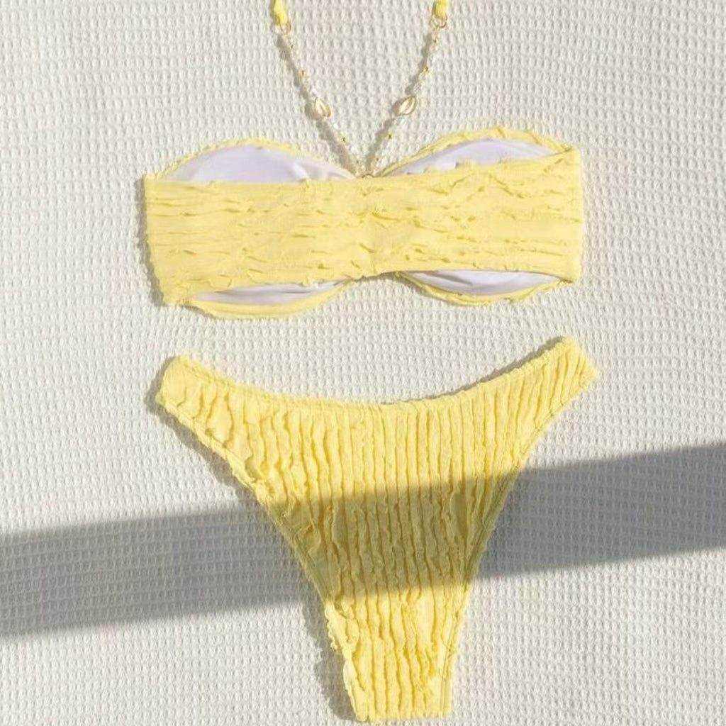 sexy bikini with pearl chain strap women's two-piece swimsuit halter neck bikini