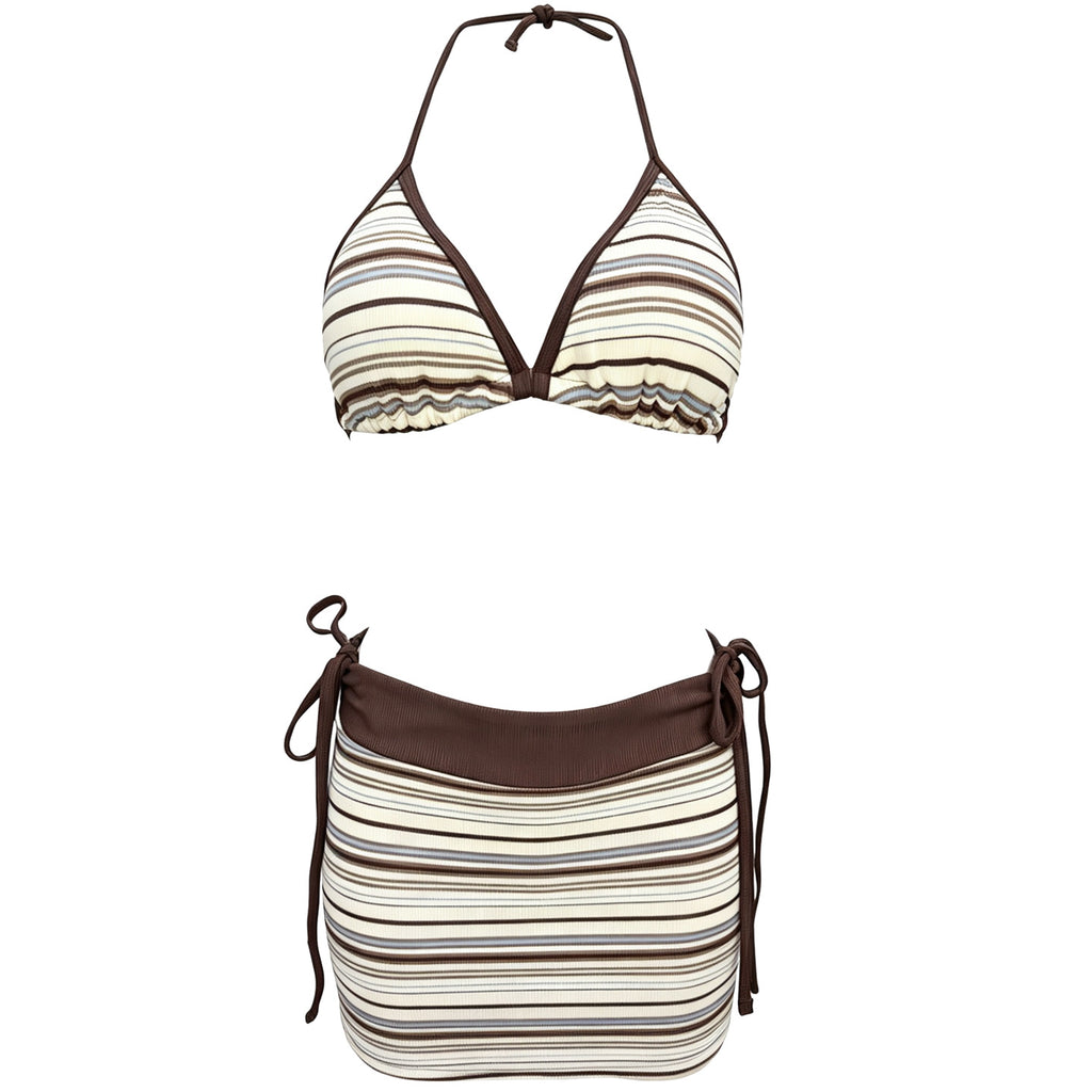 Striped three piece split women's swimsuit bikini