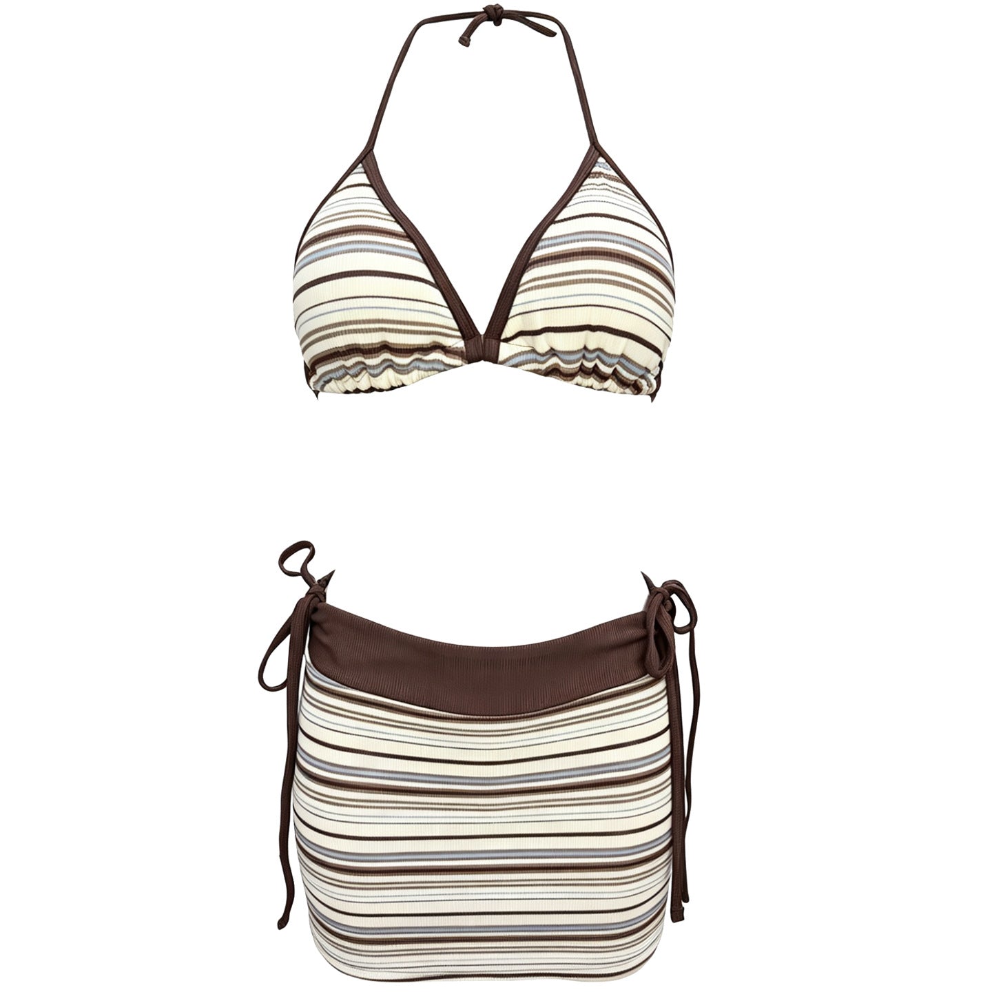Striped three piece split women's swimsuit bikini