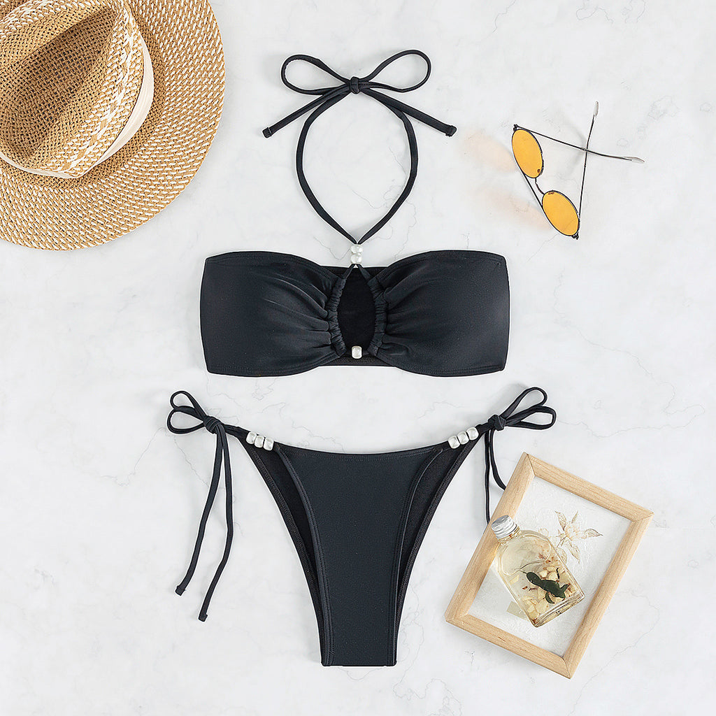 Strapless neck hanging bead sexy women's swimsuit