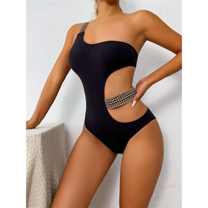 Solid color one-piece swimsuit