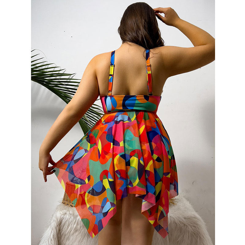 Large skirt style camisole two-piece swimsuit