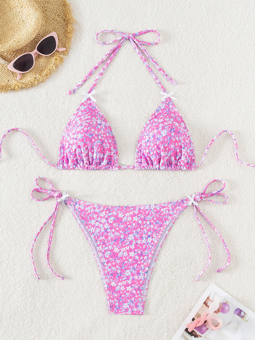 Floral bow tie sexy bikini swimsuit women's swimsuit